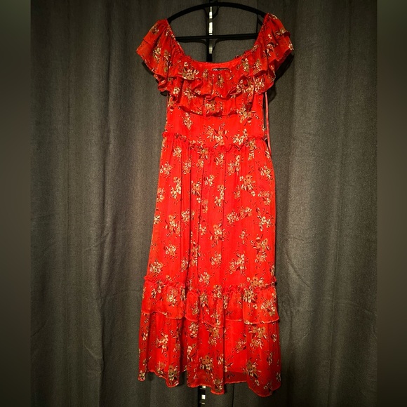 Zara Off-Shoulder Chiffon Floral Midi Dress size M - Picture 5 of 11